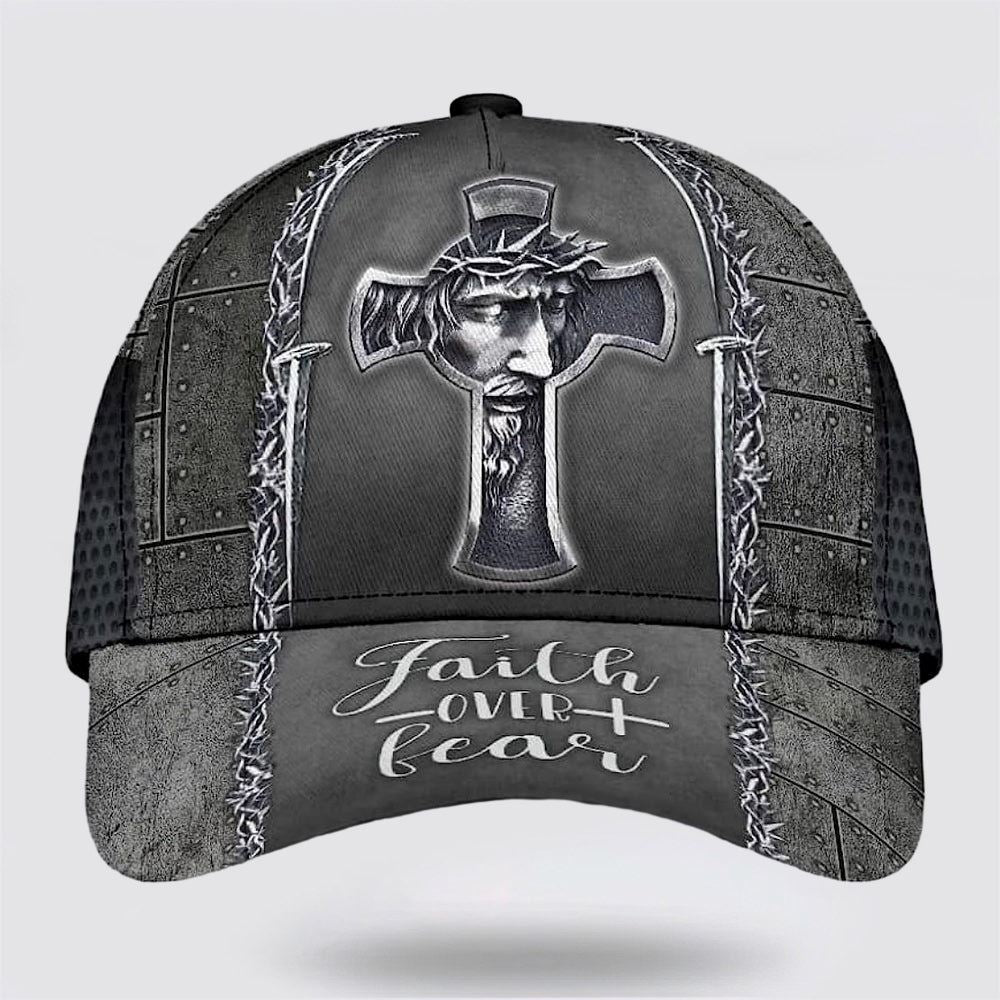 Faith Over Fear Jesus Cross Baseball Cap Hat  Trucker Hats Custom Hats Gifts For Men & Women