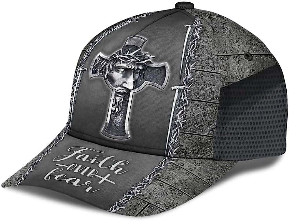Faith Over Fear Jesus Cross Baseball Cap Hat  Trucker Hats Custom Hats Gifts For Men & Women