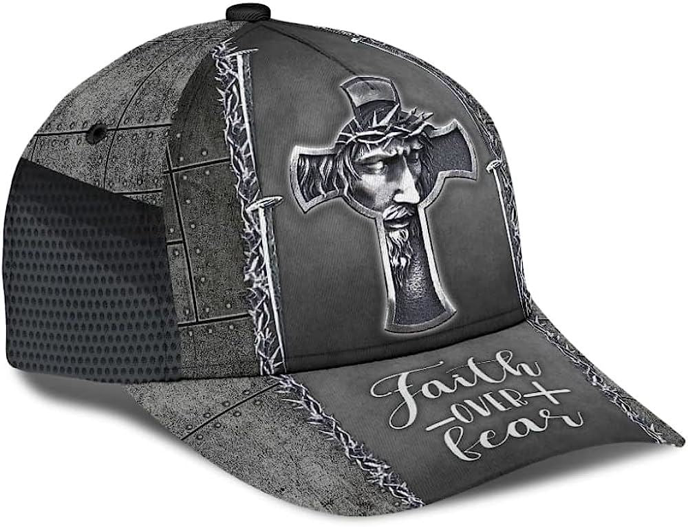 Faith Over Fear Jesus Cross Baseball Cap Hat  Trucker Hats Custom Hats Gifts For Men & Women