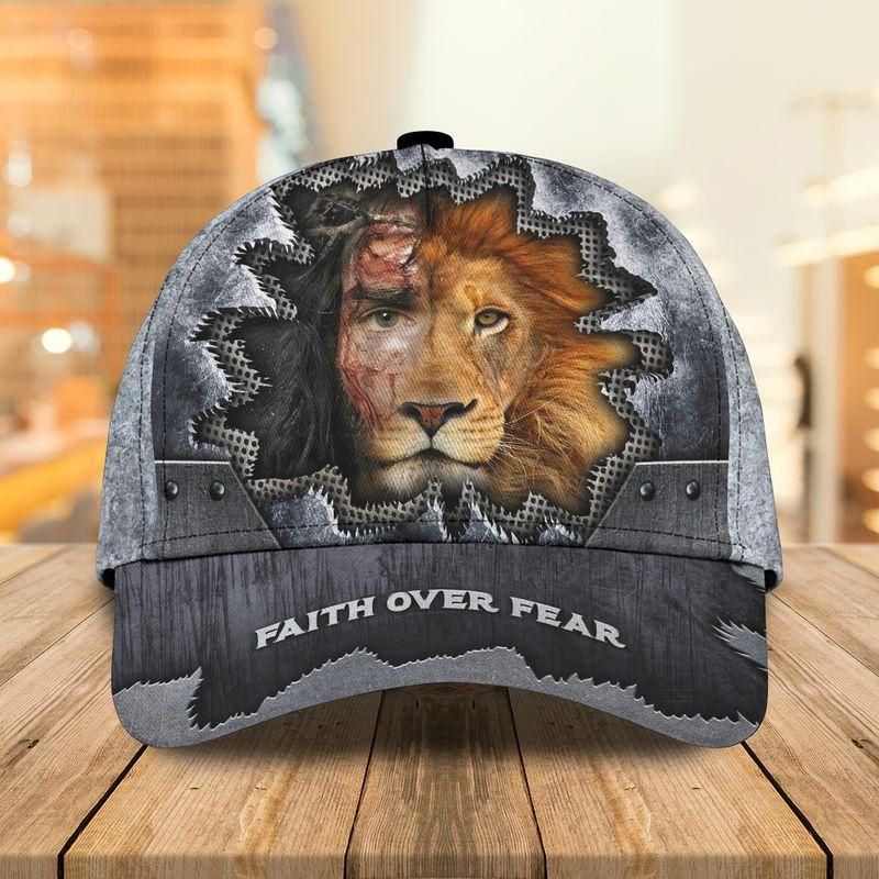 Faith Over Fear Lion Grey Classic Cap Baseball Cap Trucker Hats Custom Hats Gifts For Men & Women