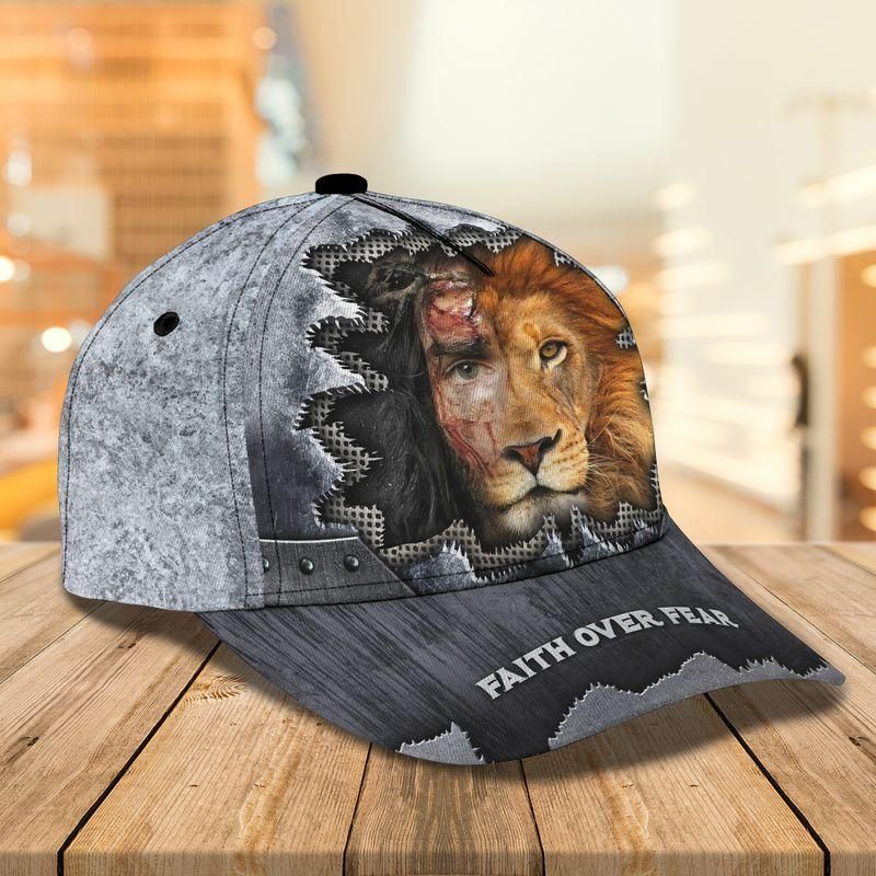 Faith Over Fear Lion Grey Classic Cap Baseball Cap Trucker Hats Custom Hats Gifts For Men & Women