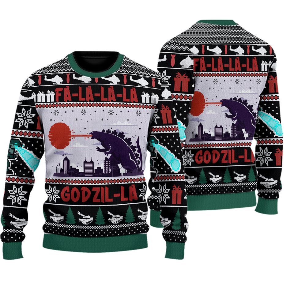 FaLaLaLa Godzil-La god zilla Ugly Christmas Sweater