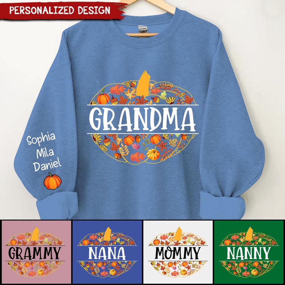 Fall Season Nana Pumpkin With Grandkids' Names Personalized 3D Sweatshirt