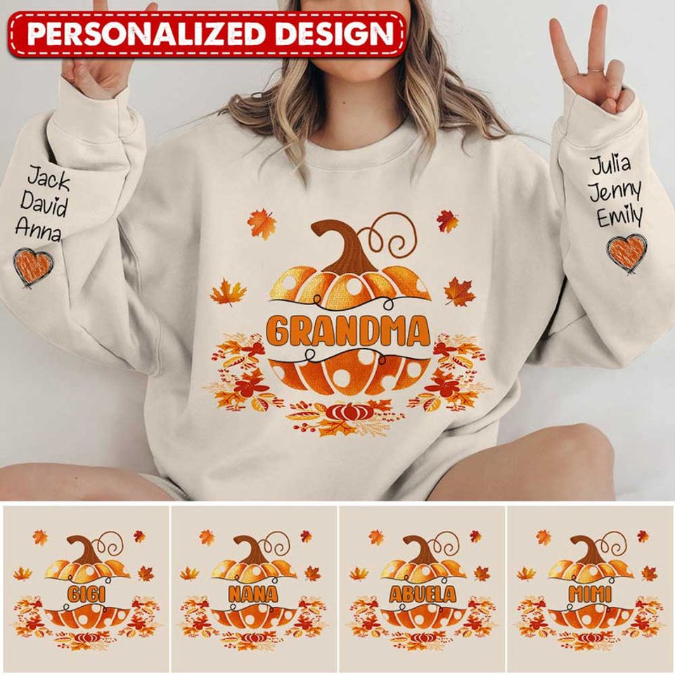 Fall Season Vibe Pumpkin Grandma Mom Little Kids Personalized 3D Sweatshirt