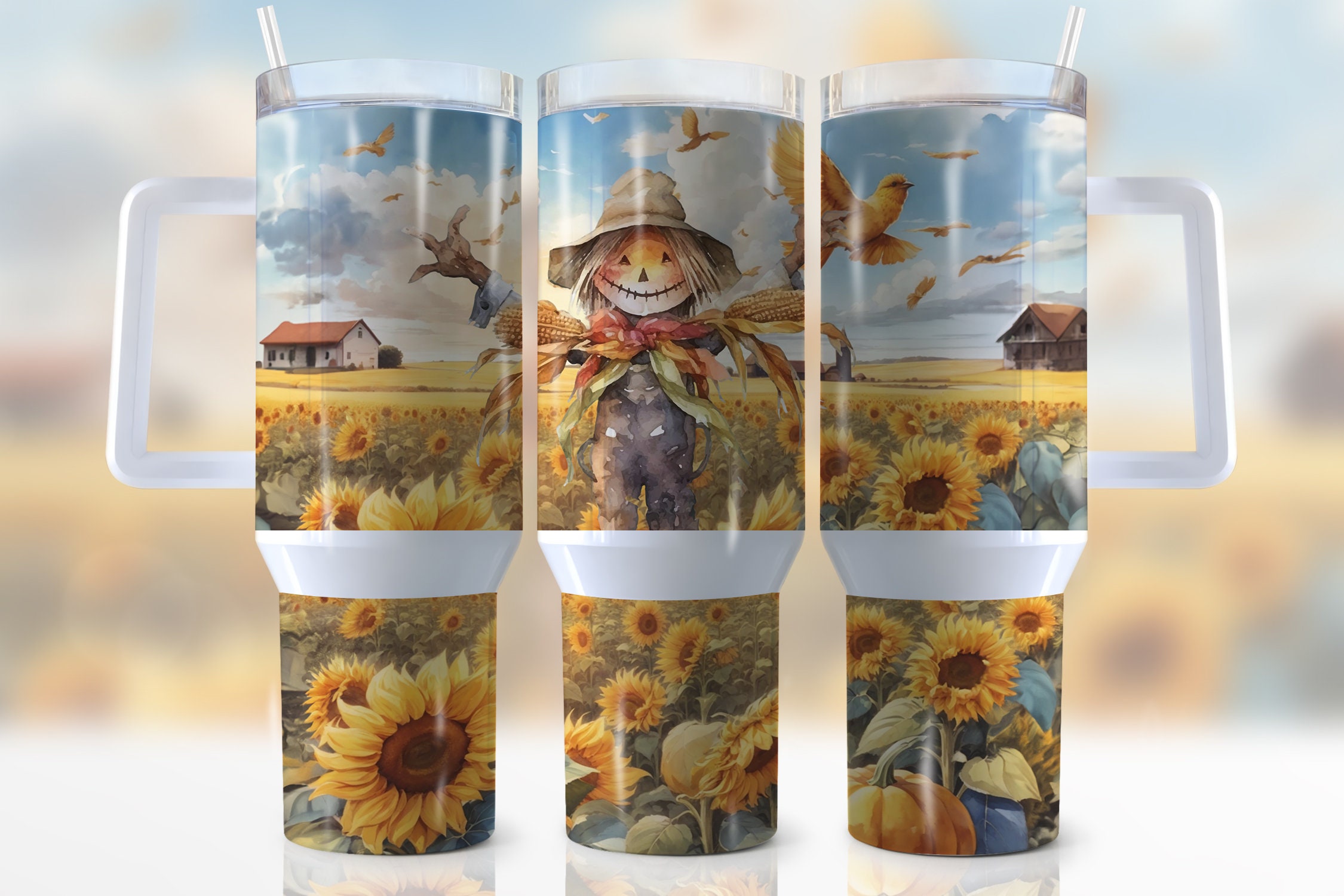 Fall Sunflower Scarecrow Custom Stanley Cup 40 oz 30 oz Tumbler With HandleTVC2301945