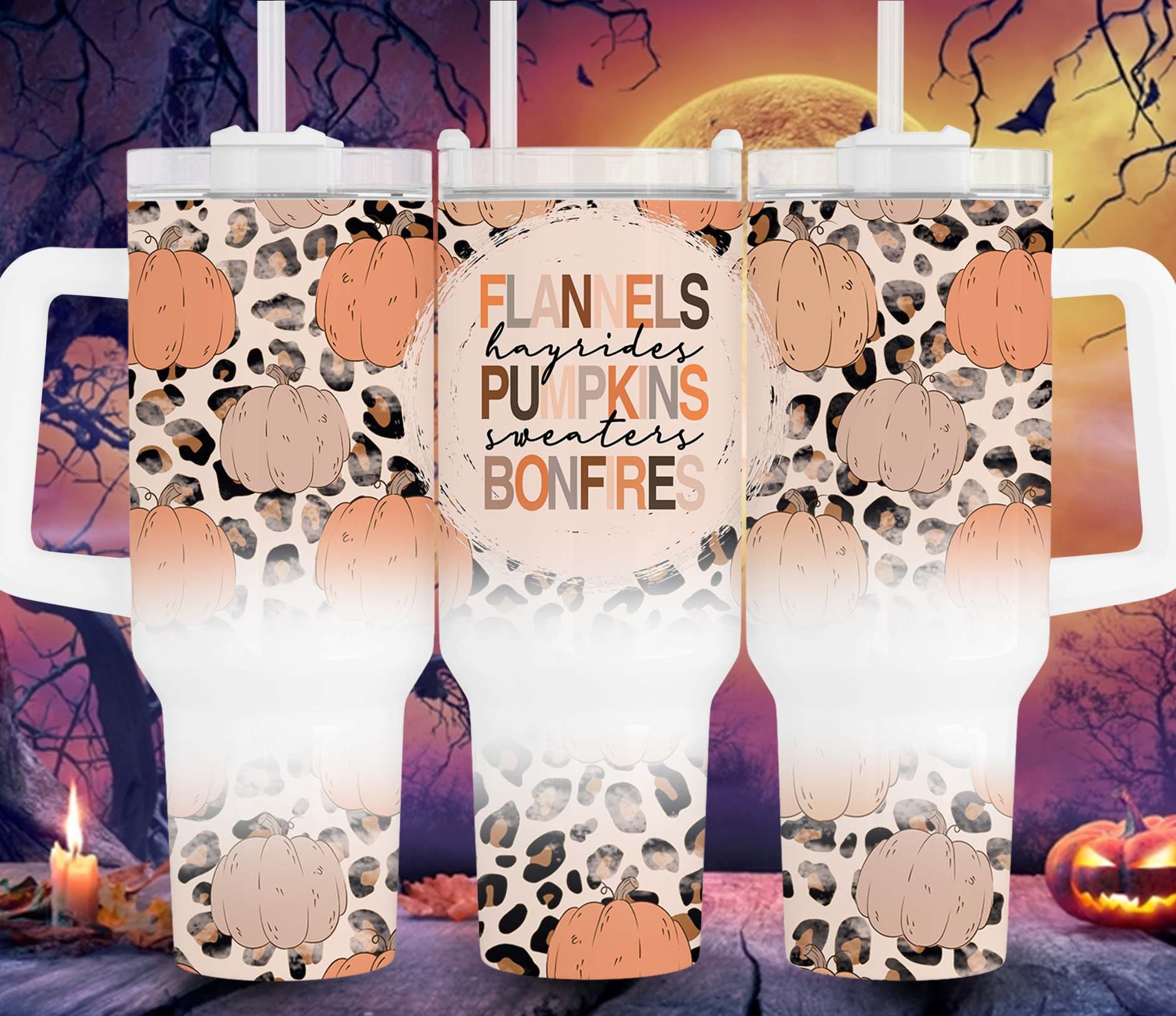 Fall Vibes Flannels Pumpkins Bonfires Custom Stanley Cup 40 oz 30 oz Tumbler With HandleTVC2301964