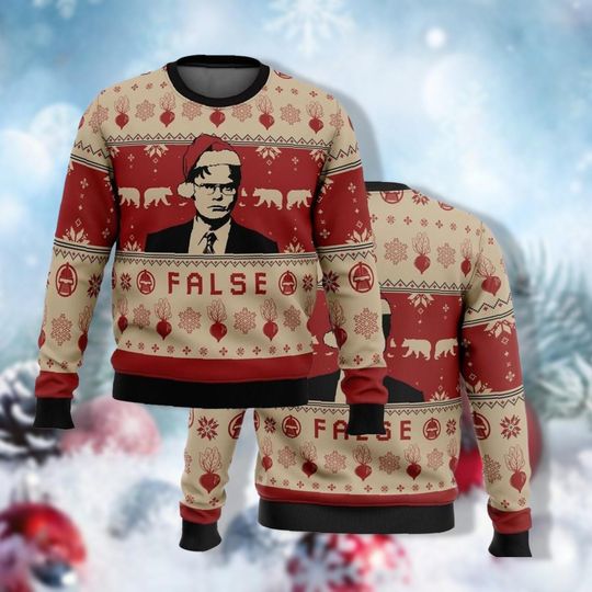 False Shirt, Dwight The Office Christmas Ugly Sweater, The Office Sweater - Image 7