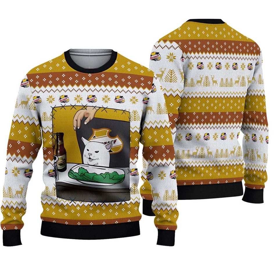 Falstaff Beer Cat Meme Christmas Ugly Sweater