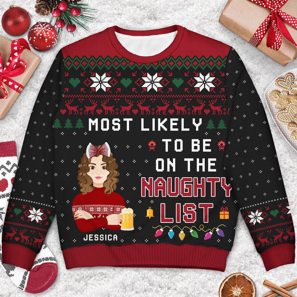 Family Matching Shirt Most Likely To - Funny Christmas Gift For Family - Personalized Unisex Ugly Sweatshirt - Image 3