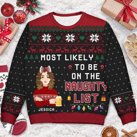 Family Matching Shirt Most Likely To - Funny Christmas Gift For Family - Personalized Unisex Ugly Sweatshirt - Image 6