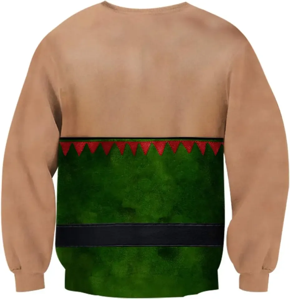 Fanient Men's Hair-chest T-shirt 3D Printed Fun Crew Collar Pattern Short Sleeve Hoodie Ugly Christmas Crewneck Sweatshirt Novel - Image 6