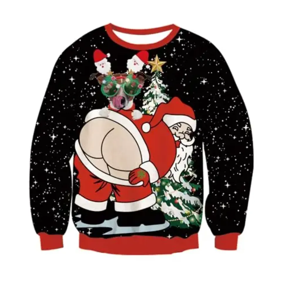 Fanient Men's Hair-chest T-shirt 3D Printed Fun Crew Collar Pattern Short Sleeve Hoodie Ugly Christmas Crewneck Sweatshirt Novel - Image 33