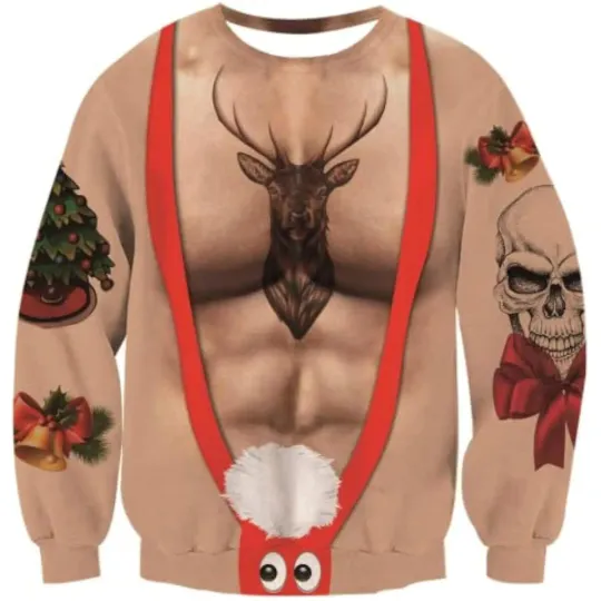 Fanient Men's Hair-chest T-shirt 3D Printed Fun Crew Collar Pattern Short Sleeve Hoodie Ugly Christmas Crewneck Sweatshirt Novel - Image 38