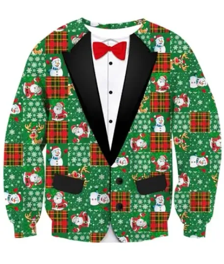 Fanient Men's Hair-chest T-shirt 3D Printed Fun Crew Collar Pattern Short Sleeve Hoodie Ugly Christmas Crewneck Sweatshirt Novel - Image 57