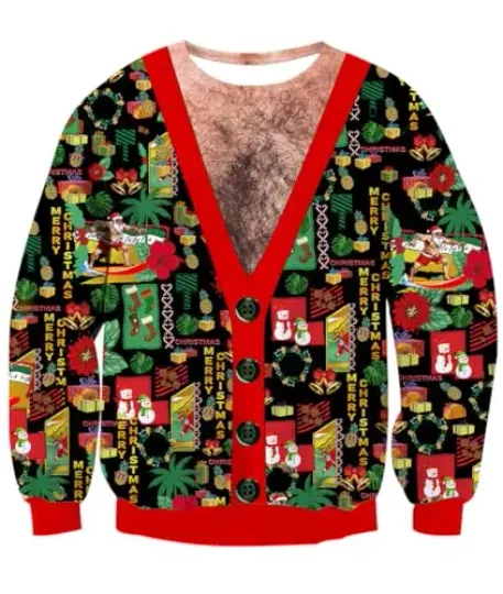 Fanient Men's Hair-chest T-shirt 3D Printed Fun Crew Collar Pattern Short Sleeve Hoodie Ugly Christmas Crewneck Sweatshirt Novel - Image 58