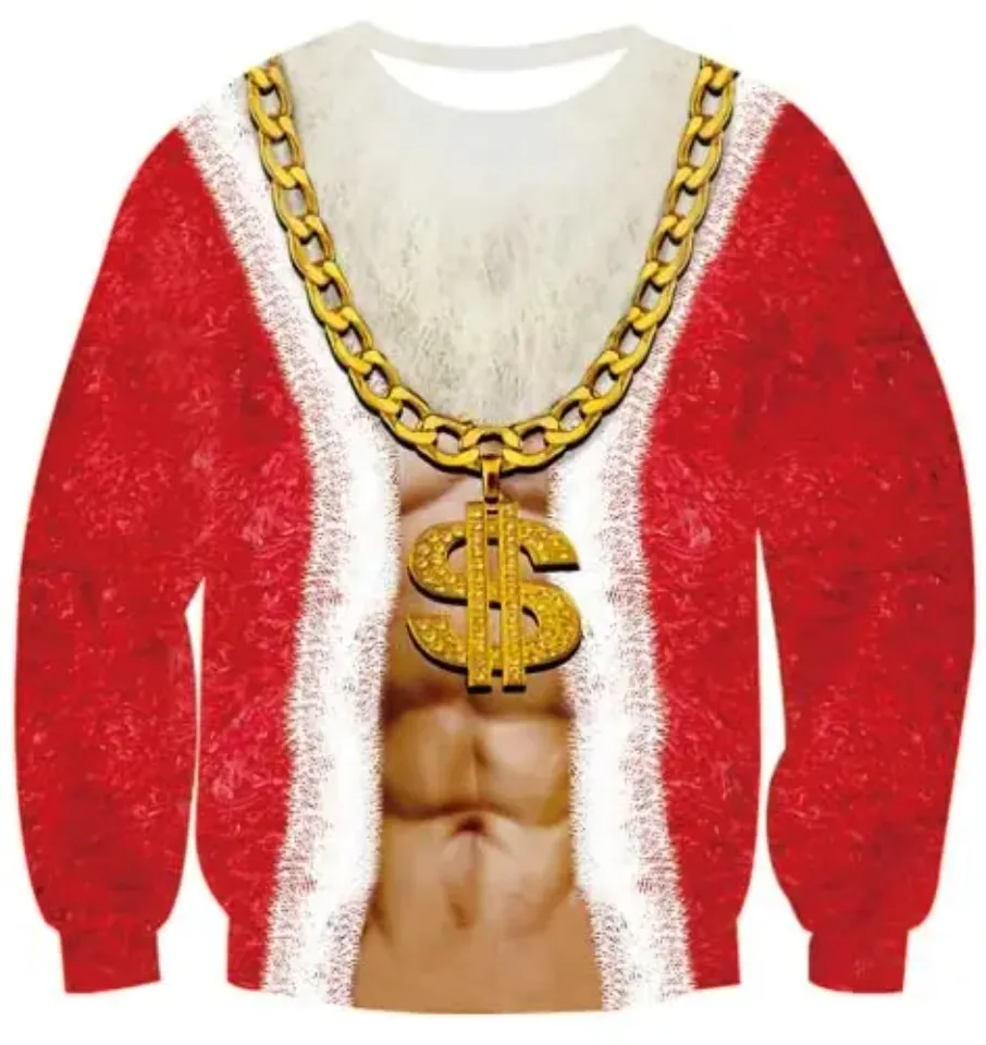 Fanient Men's Hair-chest T-shirt 3D Printed Fun Crew Collar Pattern Short Sleeve Hoodie Ugly Christmas Crewneck Sweatshirt Novel - Image 21