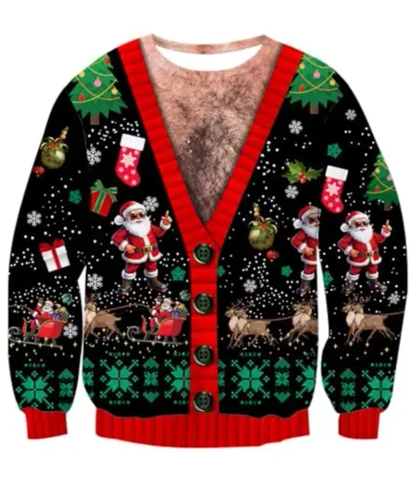 Fanient Men's Hair-chest T-shirt 3D Printed Fun Crew Collar Pattern Short Sleeve Hoodie Ugly Christmas Crewneck Sweatshirt Novel - Image 31