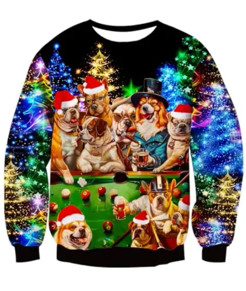 Fanient Men's Hair-chest T-shirt 3D Printed Fun Crew Collar Pattern Short Sleeve Hoodie Ugly Christmas Crewneck Sweatshirt Novel - Image 19