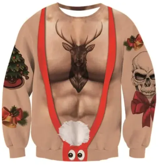 Fanient Men's Hair-chest T-shirt 3D Printed Fun Crew Collar Pattern Short Sleeve Hoodie Ugly Christmas Crewneck Sweatshirt Novel - Image 54