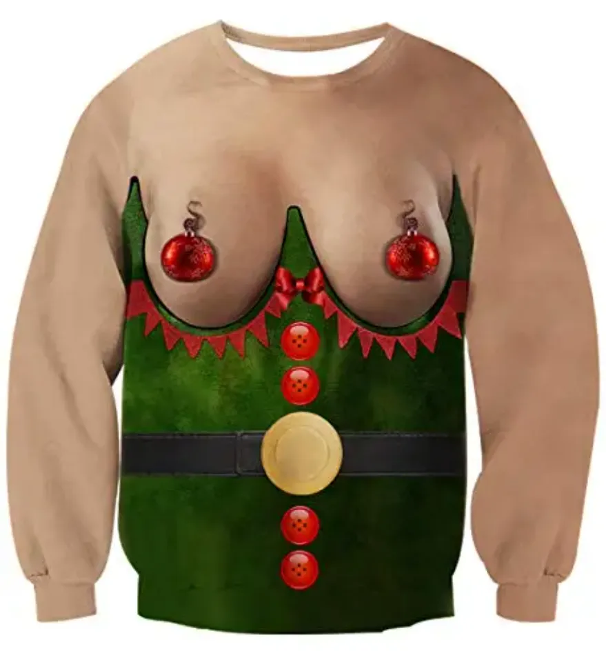 Fanient Men's Hair-chest T-shirt 3D Printed Fun Crew Collar Pattern Short Sleeve Hoodie Ugly Christmas Crewneck Sweatshirt Novel - Image 13