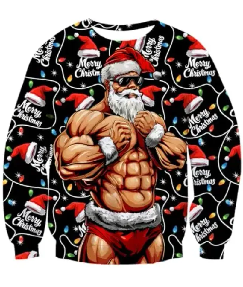 Fanient Men's Hair-chest T-shirt 3D Printed Fun Crew Collar Pattern Short Sleeve Hoodie Ugly Christmas Crewneck Sweatshirt Novel - Image 25