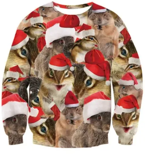 Fanient Men's Hair-chest T-shirt 3D Printed Fun Crew Collar Pattern Short Sleeve Hoodie Ugly Christmas Crewneck Sweatshirt Novel - Image 50