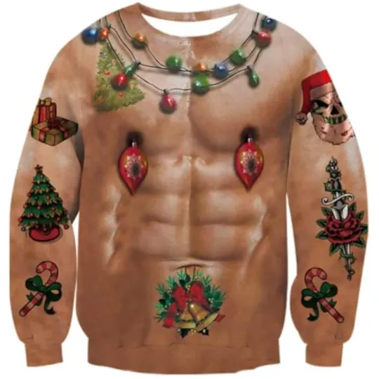 Fanient Men's Hair-chest T-shirt 3D Printed Fun Crew Collar Pattern Short Sleeve Hoodie Ugly Christmas Crewneck Sweatshirt Novel - Image 37