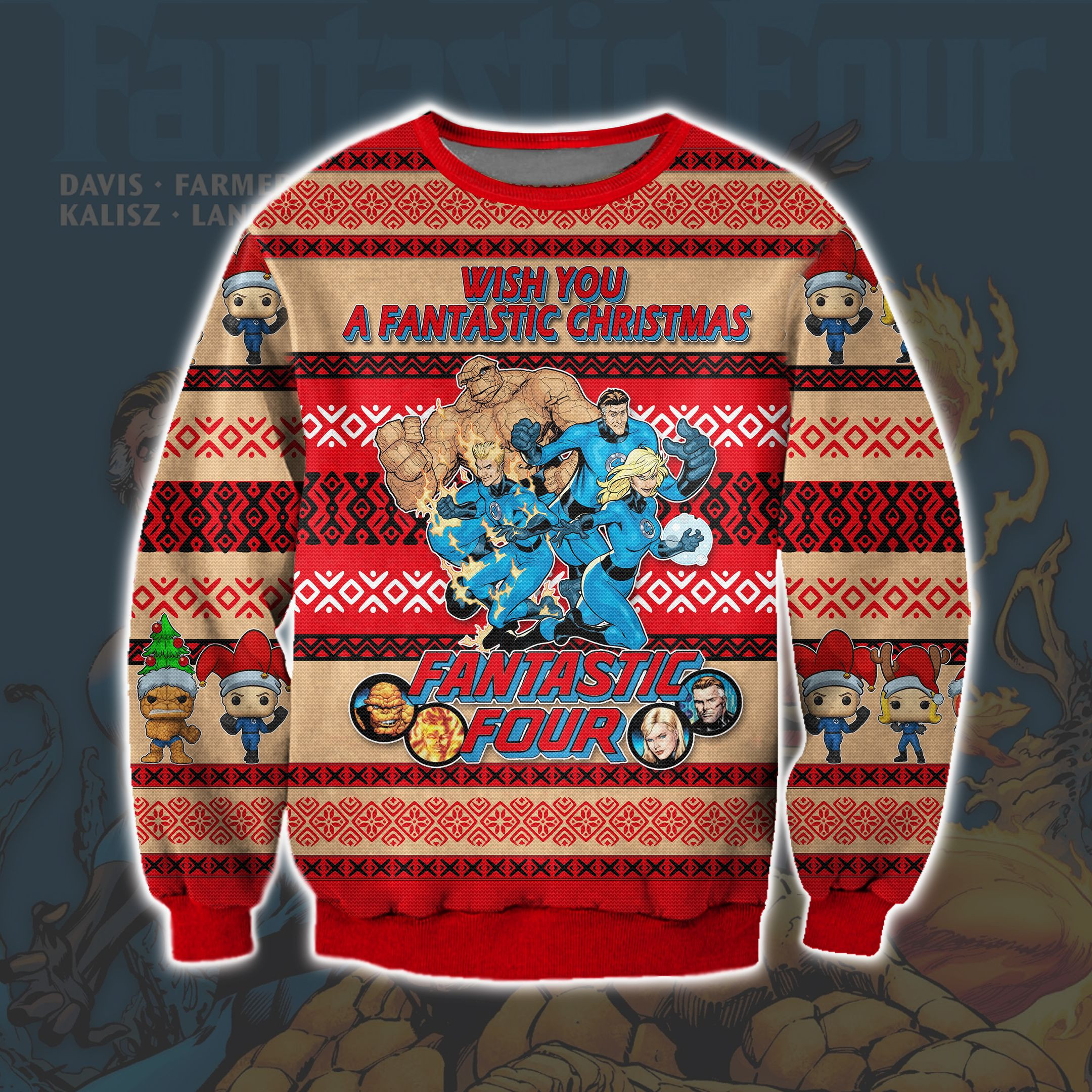 Fantastic Four Ugly Christmas Sweater Adult 3D Funny Matching for family
