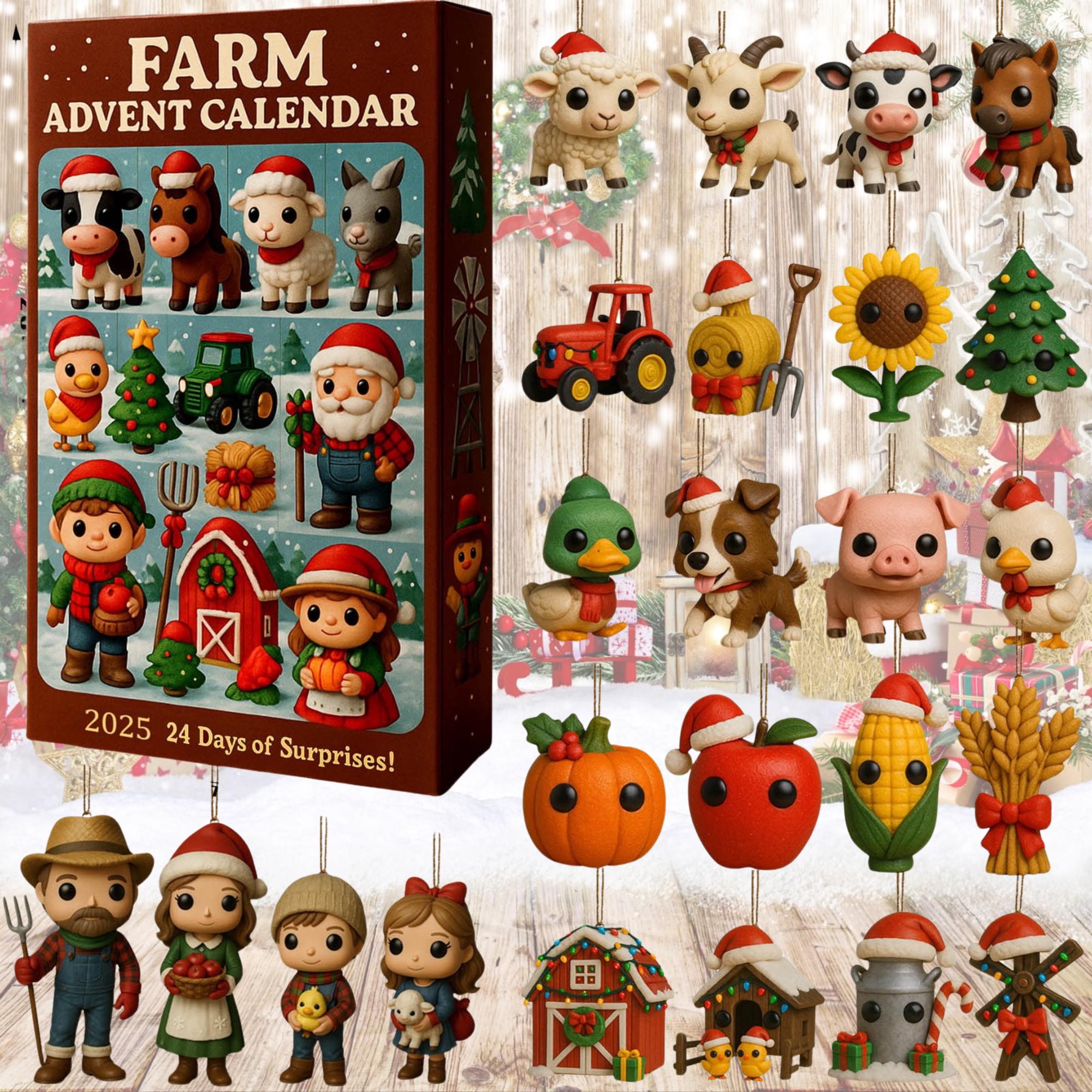 Farm Land Advent Calendar 2025, 24 Days Christmas Countdown with Mini Farm Animal Figurines, Fun Holiday Gift for Kids & Families Decor