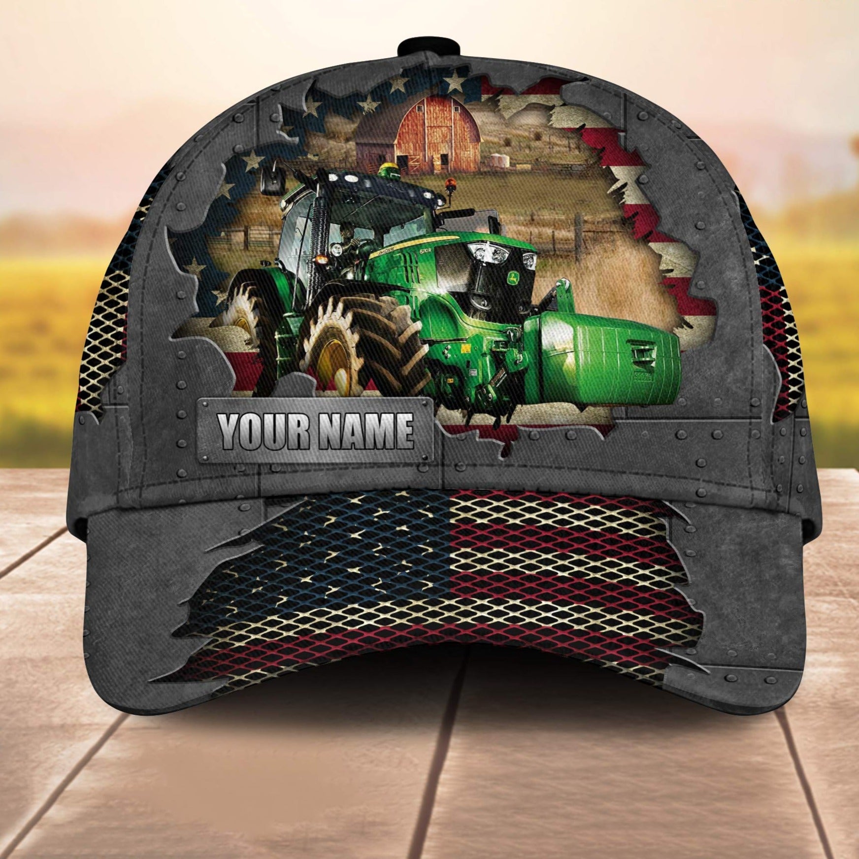 Farm Tractor Customized Name Us Flag Net 3D Cap 3D All Over Print Baseball Cap, Cap For Farm Lovers, Animal Cap, Leather Pattern Cap Trucker Hats Custom Hats Gifts For Men & Women