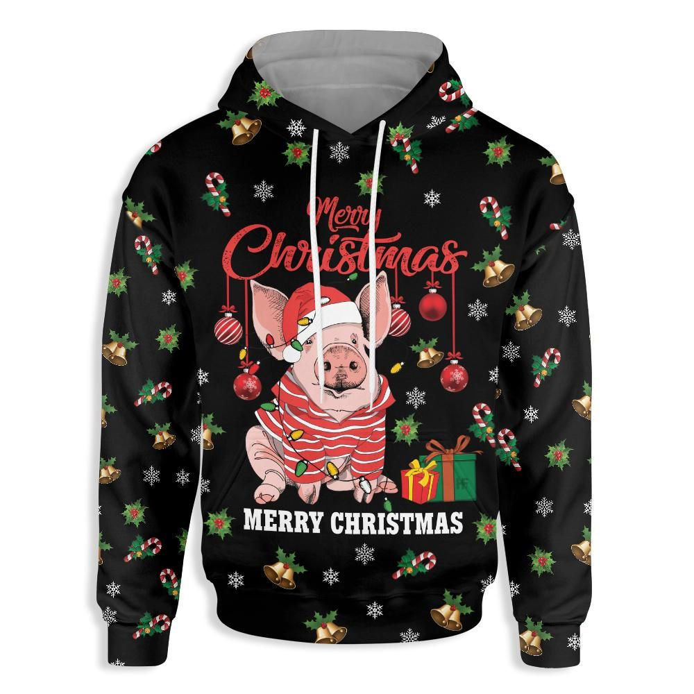 Farmer Pig Merry Christmas 3D Ugly Christmas Sweater Adult 3D Funny Matching for family