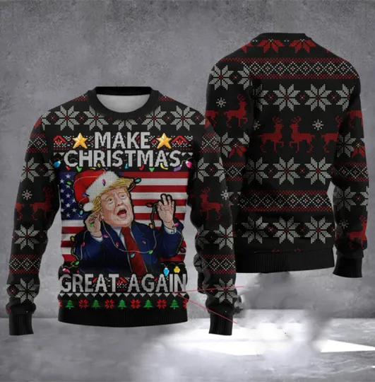 Fashion 2024 Trump President Ugly Sweater 3D Printed Funny Printed Pullover Top Christmas - Image 25