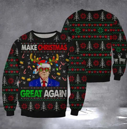 Fashion 2024 Trump President Ugly Sweater 3D Printed Funny Printed Pullover Top Christmas - Image 19