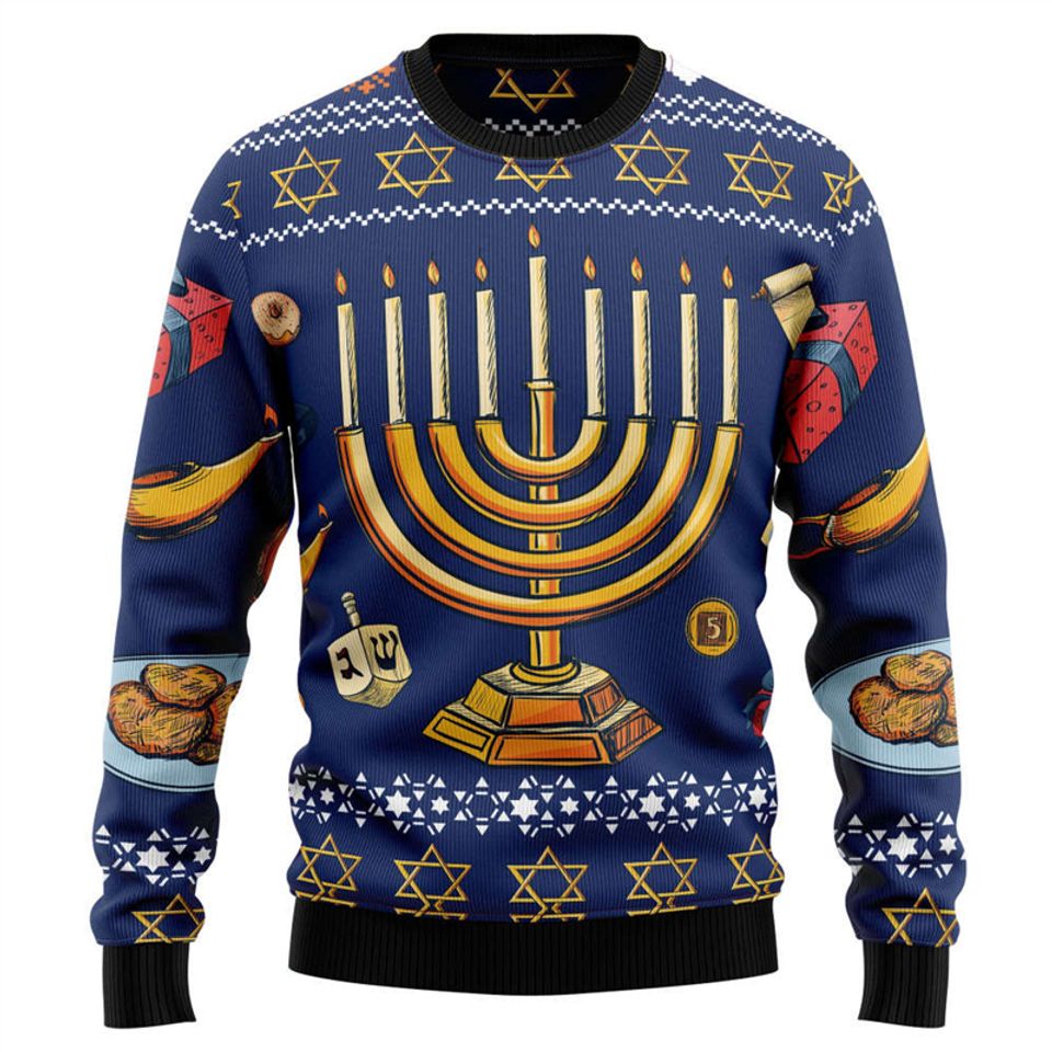 Fashion Hanukkah Ugly Sweater Gift Festival 3D Print Jewish Candles Pattern