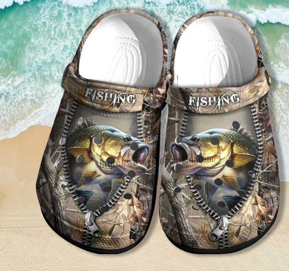 Father Day 2022 Bass Fishing Camping Shoes Gift Men - Camo Jungle Fishing Shoes Croc Clogs Grandpa Gift