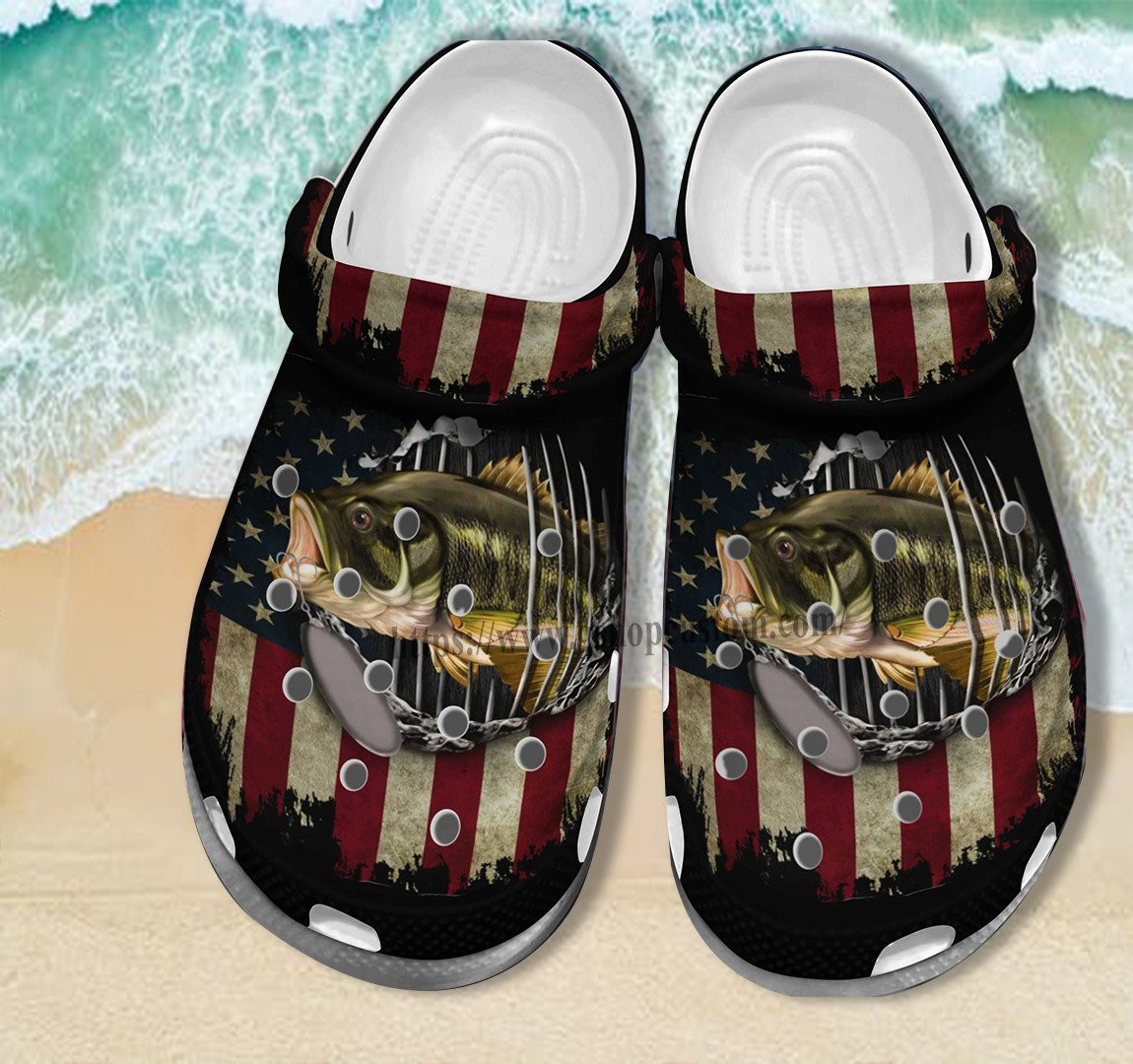 Father Day 2022 Fishing Croc Shoes Gift Men - Fishing America Usa Flag Shoes Croc Clogs For Dad Grandpa
