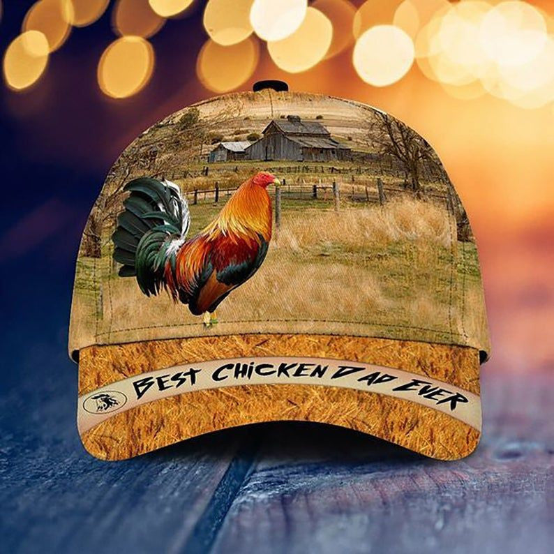 Father's Day Dad Gift Best Chicken Dad Ever American Hat Classic Cap 3D, Gift Trucker Hats Custom Hats Gifts For Men & Women