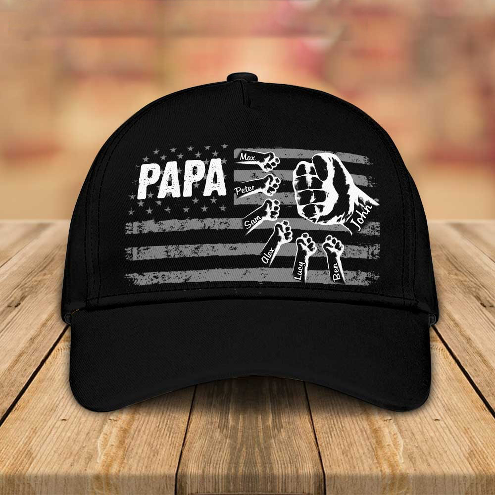 Father's Day Gift Personalized Grandpa With Grandkids Hand To Hands Cap, Papa Classic Cap Trucker Hats Custom Hats Gifts For Men & Women