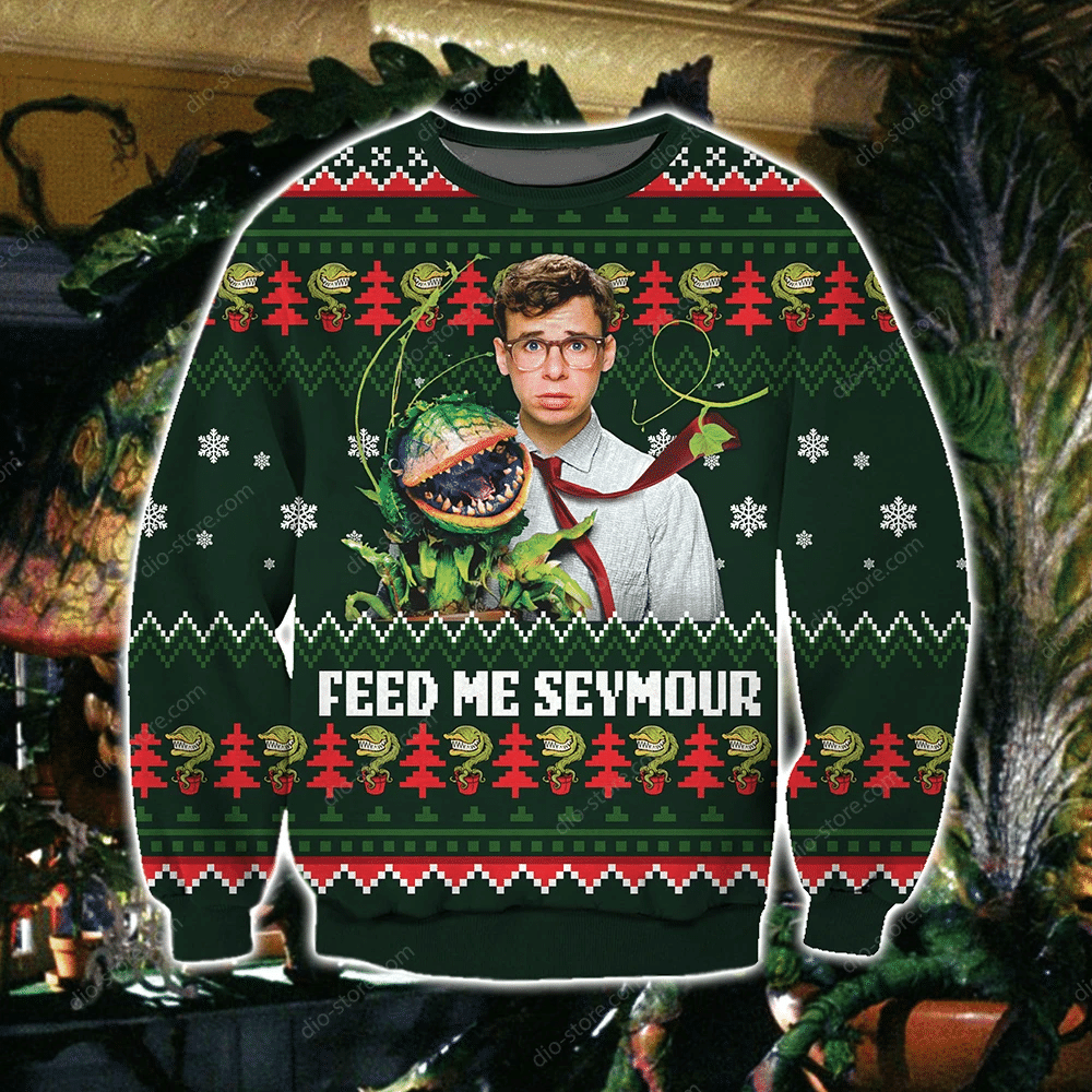 Feed Me Seymour Knitting Pattern 3D Print Ugly Christmas Sweater Adult 3D Funny Matching for family