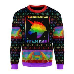 Feeling Magical But Also Stabby Ugly Christmas Sweater Adult 3D Funny Matching for family