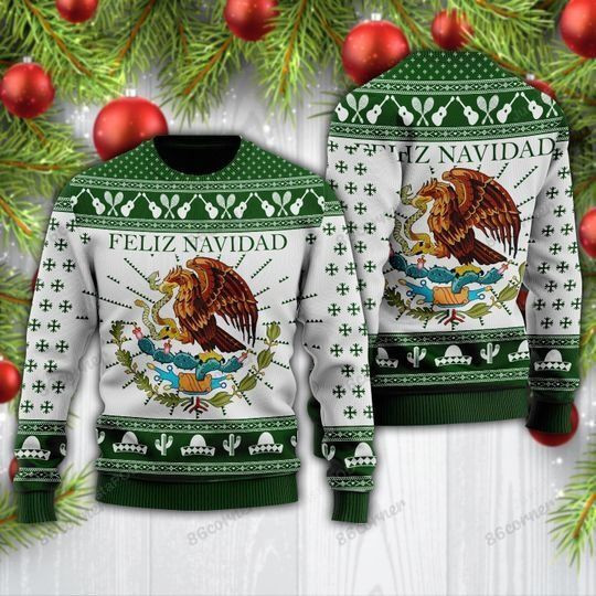 Feliz Navidad Mexican Eagle Snake For Unisex Ugly Christmas Sweater Adult 3D Funny Matching for family