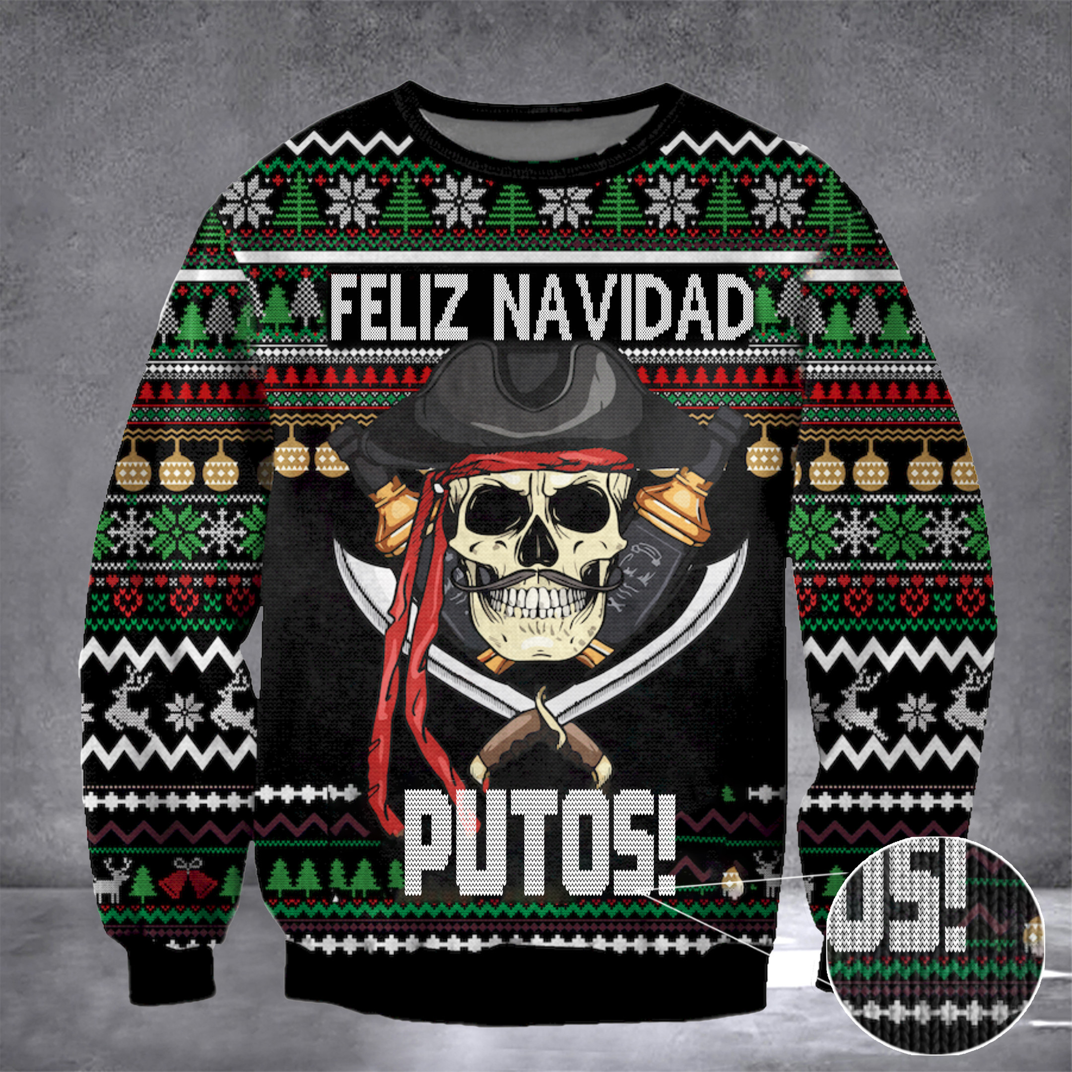 Feliz Navidad Putos Ugly Christmas Sweater Pirate Skull Feliz Navidad Sweater Gift For Him