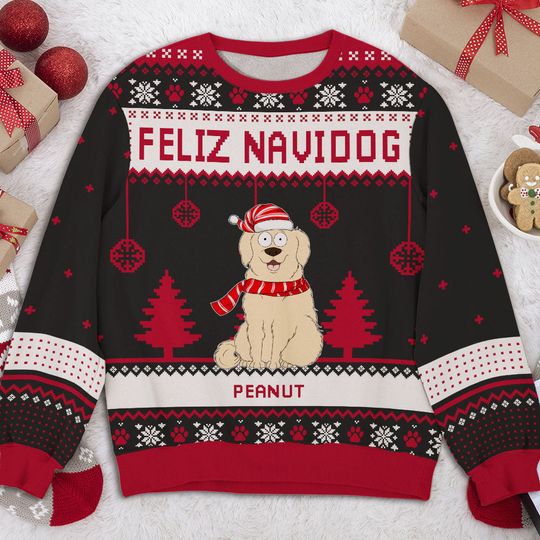 Feliz Navidog Custom Christmas Personalized Pet Dog Lover Jumper Ugly Sweatshirt - Image 5