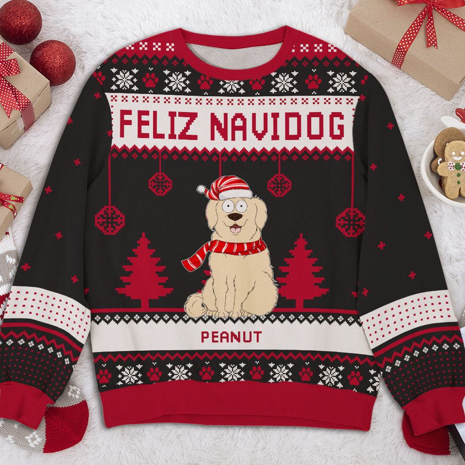 Feliz Navidog Custom Christmas Personalized Pet Dog Lover Jumper Ugly Sweatshirt - Image 2