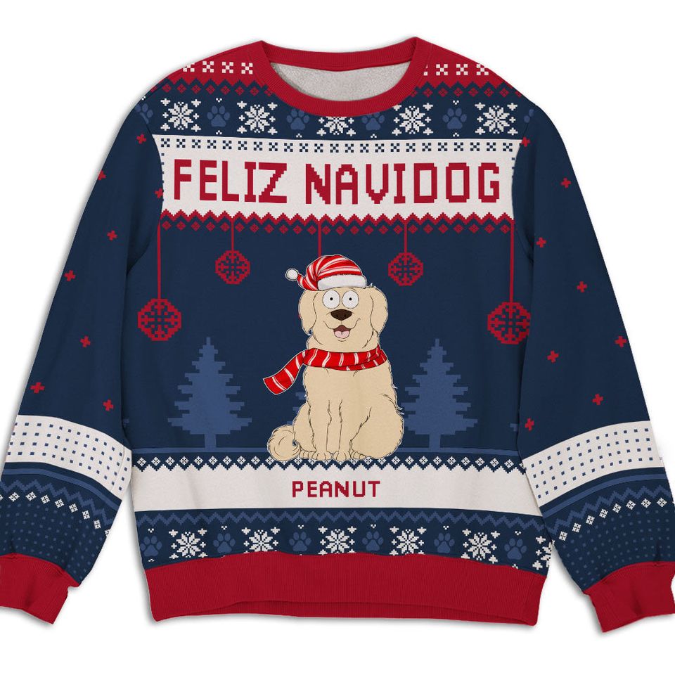 Feliz Navidog Custom Christmas Personalized Pet Dog Lover Jumper Ugly Sweatshirt