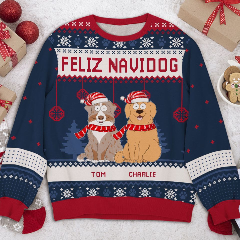 Feliz Navidog Custom Christmas Personalized Pet Dog Lover Jumper Ugly Sweatshirt - Image 3
