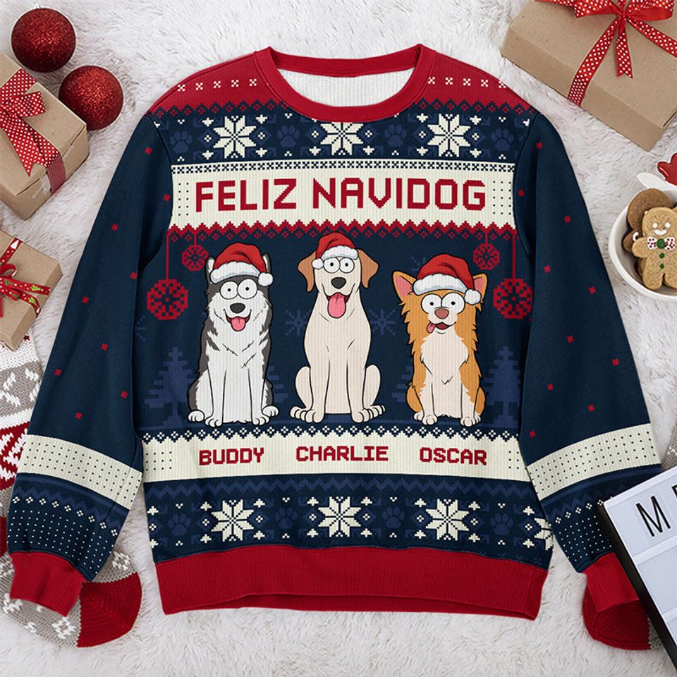 Feliz Navidog - Dog Personalized Ugly Sweatshirt - Christmas Gift For Pet Owners, Pet Lovers