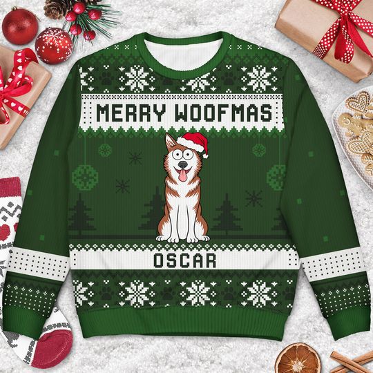 Feliz Navidog Merry Woofmas Funny Cartoon Dogs Custom Christmas Unisex Ugly Sweatshirt - Image 6
