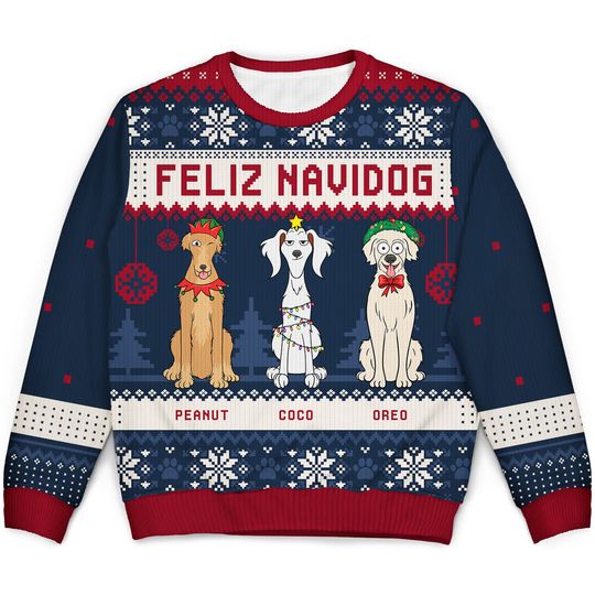 Feliz Navidog Merry Woofmas Funny Cartoon Dogs Custom Christmas Unisex Ugly Sweatshirt - Image 4