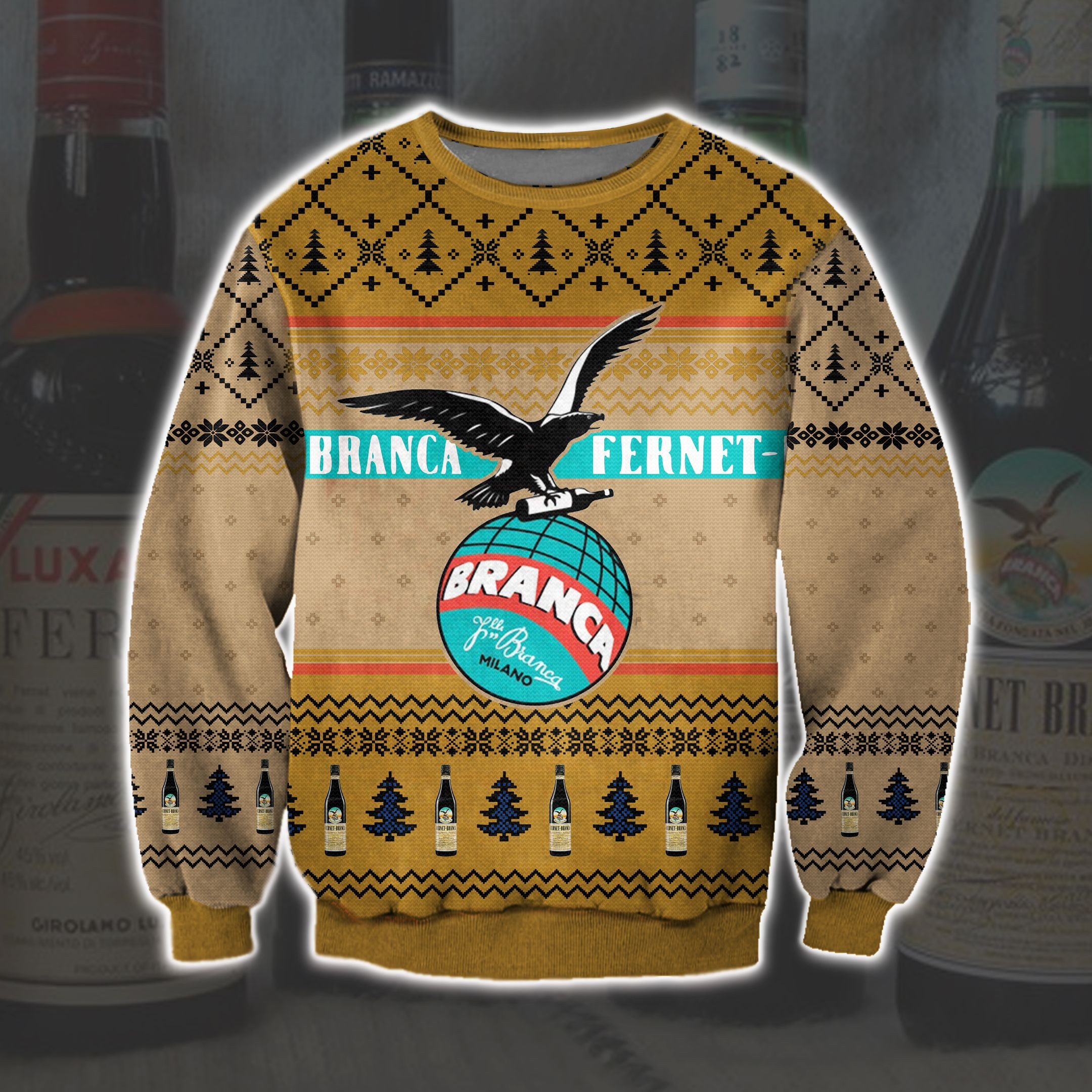 Fernet-Branca Beer Knitting Pattern 3D Print Ugly Christmas Sweater Adult 3D Funny Matching for family